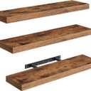 RALGEND Floating Shelves for Wall, 1.5" Thick Wall Shelf Set of 3 with Invisible Brackets, 23.6L x 7.9W Hanging Shelves Farmhouse Home Decor for Bathroom, Living Room, Bedroom, Rustic Brown 6301BJP3BF
