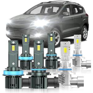 Compatible with Ford Escape S SE SEL 2013-2016 Fog Bulbs, High&Low Beam Fog Light Bulbs Combo, 800% Super Bright 6000K Cool White, Plug and Play, Pack of 6