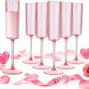Ciaell 24 Pack Pink Plastic Champagne Flutes - 6oz Ribbed Disposable Champagne Glasses - Pink Vintage Mimosa Glasses with Long Stem, Elegant & Lightweight for Weddings and Party