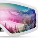 FEISEDY Kids Ski Goggles,Snowboard Goggles for Boys Girl Youth,OTG Anti Fog UV Protection Snow Goggles B0019 (White Frame & Purple Mirrored Lens (Vlt 11%))