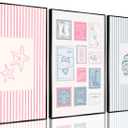3Pcs Trendy Coastal Pink Canvas Wall Art Blue Seashell Bikini Painting Picture Wall Decor Pastel Coquette Preppy Ocean Poster Print Artwork for Bedroom Dorm Apartment Home Decoration Unframed
