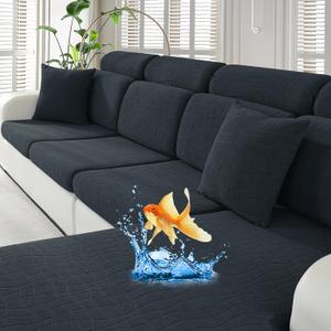 MAXIJIN Waterproof Couch Cushion Covers Stretch Sofa Seat Slipcovers WashableSectional Outdoor Cushion Covers with Elastic Bottom for Dogs Pets Kids (1 Pc Cushion Cover, Dark Gray)
