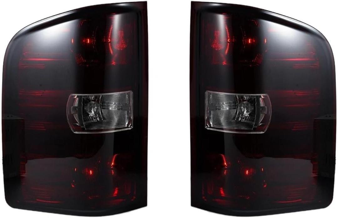 Tail Lights compatible with 2007-2014 Chevy Silverado 1500 2500HD 3500HD(2007 New Body Style only), 2007-2013 GMC Sierra 3500HD;1 Pair(Left+Right), (Dark Red With Bulbs)