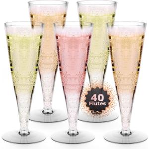 Lazyshine Plastic Champagne Flutes Disposable Wine Glasses - 40 Pack 4.5Oz Clear Mimosa Cocktail Cups Bulk for Wedding Women's Day Party Supplies Engagement Decor, Copas De Plastico Para Brindis