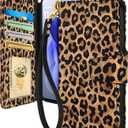 Toycamp for Moto G Power 2025/Play 2025 Wallet Case - with Wrist Strap Leather Flip Folio Phone Case with RFID Blocking 4 Card Holder for Motorola Power/Play 2025 Aesthetic for Women, Leopard Print