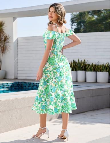 Aupuls Women Off Shoulder Summer Floral Dress 2025 Casual Beach Vacation Midi Dresses (Medium, Flower)