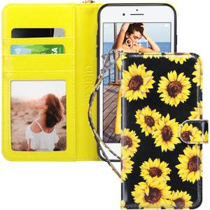 ULAK Compatible with iPhone 8 Plus/7 Plus Wallet Case for Women Girls, Premium PU Leather Flip Cover with Card Holders, Kickstand Feature Protective Purse Case 5.5 Inch, Sunflower