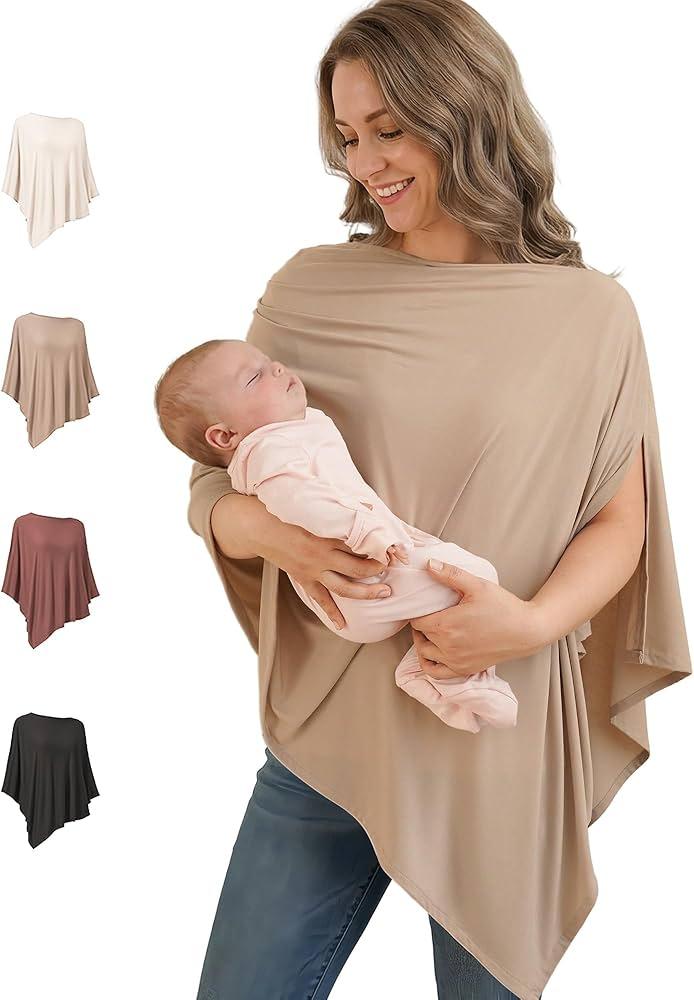 Konssy Rayon Made from Bamboo Nursing Cover for Breastfeeding, Buttery-Soft 360° Full Privacy Nursing Poncho, Breathable Stretchy Breastfeeding Cover, Multi-Use Car Seat Canopy (Clay)