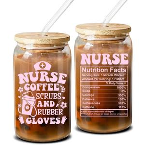 NewEleven Nurse Gifts For Women, Nursing Student, Nurses Practitioner, Registered Nurse - Gifts For Nurses From Friend, Family And Coworker - 16 Oz Coffee Glass (Nurse Scrubs Rubber Gloves)