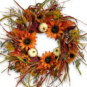 Jobflower Fall Wreaths for Front Door 24 Inch  Autumn Sunflower and Pumpkin Wreath for Halloween, Thanksgiving, Farmhouse Indoor Outdoor Wall or Porch Decor