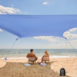 WEKAPO Beach Tent Sun Shelter - Easy Setup Beach Canopy with 4 Sturdy Poles, Large Sandbags and Shovel, 7'1'' Tall, Windproof Sun Shade for Backyard and Camping, UPF 50+ Protection (Periwinkle Blue)
