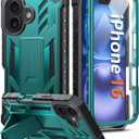FNTCASE for iPhone 16 Phone Case: Military Grade [Built-in Screen Protector] [Kickstand] Matte Textured Drop Proof Protection Cover | Rugged Shockproof TPU Protective Sturdy Cases - Green