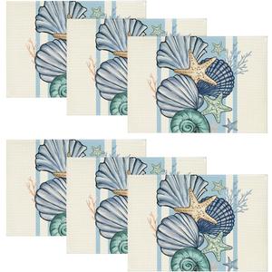 6 x Artoid Mode Sea Shell Starfish Summer Placemats Set of 6, 12x18 Inch Seasonal Holiday Table Mats for Party Kitchen Dining Decoration