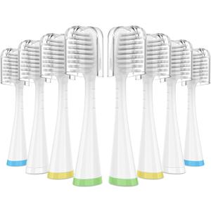 Sensitive Gum Care Replacement Brush Heads for Waterpik Complete Care 5.0/9.0 (CC-01/WP-861), STRB-3WW, Ultra Soft Bristles with Cover, Sonic Electric Tooth Brush Refill Heads (8-Pack, White)
