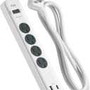 KMC 4-Outlet Surge Protector Power Strip, 1 USB-A & 1 USB-C Port, Power Strip Surge Protector, 840J Surge Protection, 5ft Extension Cord, 3-Prong Low-Profile Flat Plug, UL/ETL Certified, White