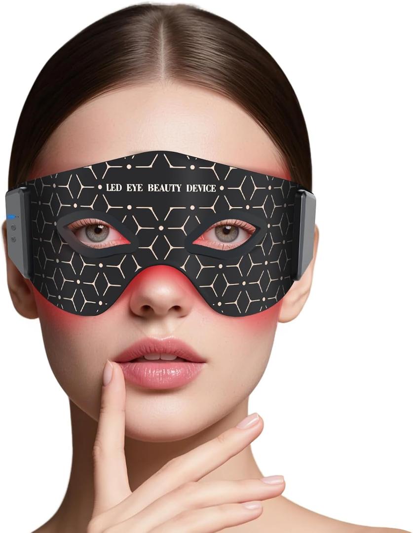 Red Light Eye Mask, 5 Modes Adjustable LED Red Light Therapy for Eyes, Under Eye Red Light Therapy Device for Relieve Eye Bags, Dark Circles and Puffiness, Smoothing Fine Lines