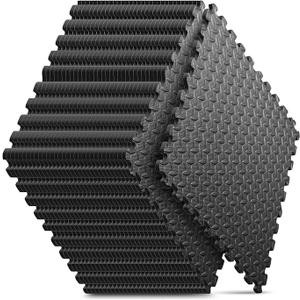 Home Gym Mat, Puzzle Exercise Mat, EVA Interlocking Foam Floor Tiles for Home Workout Equipment and Kids' Play Areas - Black, 24 in x 24 in x ½ in - 32 Tiles (Black, 32 Pack, 128 SQ FT)