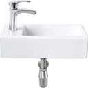 Corner Bathroom Sink Wall Mount-Bokaiya 18 Inch Small Bathroom Sink with Faucet Combo Rectangle White Porcelain Ceramic Vanity Sink, Left Hand, 18" L x 9.8" W