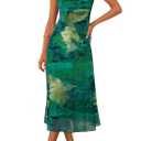 MEROKEETY Women's 2025 Summer Tie Dye Midi Dress Sleeveless Casual Stretchy Mesh Boho Beach Sundress, Green, Medium