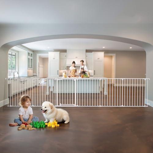 82" Extra Wide Baby Gate, Play Yard Child Safety Gate, Dog Gates with Auto-Close Door, Double Locking System for The House Doorways, Fireplace, Kitchen, 6-Panels, 30" Tall