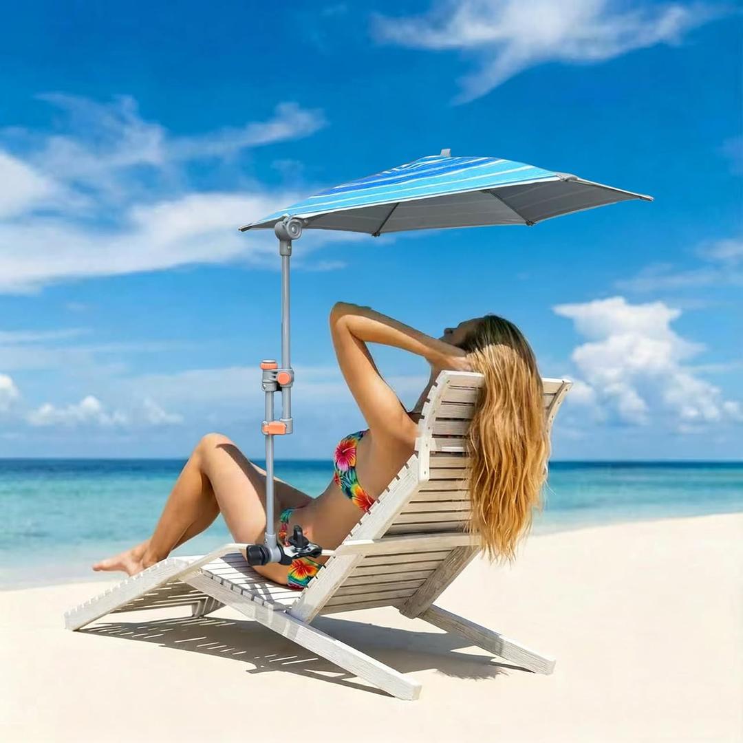 LOTTAFUN Chair Umbrella with Clamp Adjustable Umbrella UPF 50+ with Universal Clamp for Beach Chair, Golf Cart, Wheelchair, Stroller, Bleacher, Patio