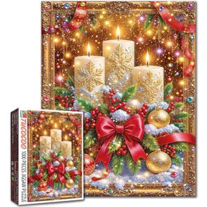 Golden Snowflake Candles Holly Berries Christmas Decor 1000 Piece Puzzle for Adults Beginners Luxury Holiday DIY Home Gift 27x20 Inches (Christmas Scenery-02)