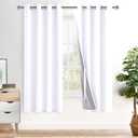 XWZO White 100% Blackout Curtains - Heat and Full Light Blocking Drapes with Black Liner for Bedroom/Laundry Room, Grommet Top Window Panels with Tiebacks, White, W52 x L72, Set of 2