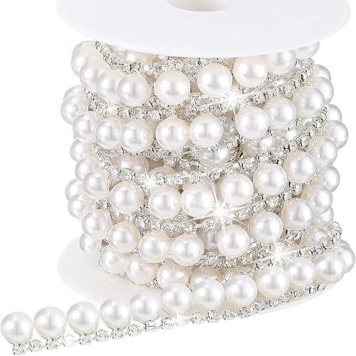 Pearl Rhinestone Trim 1 Yard, Sparkling Pearl Trim Applique for Wedding Dress Belt, DIY Crafts, Clothing Decoration, Pearl Ribbon, Pearl String for Crafting (Style 1)