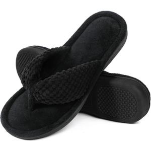 ULTRAIDEAS Women's Popcorn Flip Flop House Slipper with Memory Foam (9-10, Black)