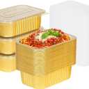 40 Pack 7.2"5"2.2" Gold Aluminum Pans with Lids Heavy Duty, 2 LB Aluminum Foil Pans Disposable Food Containers with Lids, Tin Foil Pans for Baking, Meal Prep, Freezer, Heating and Takeout