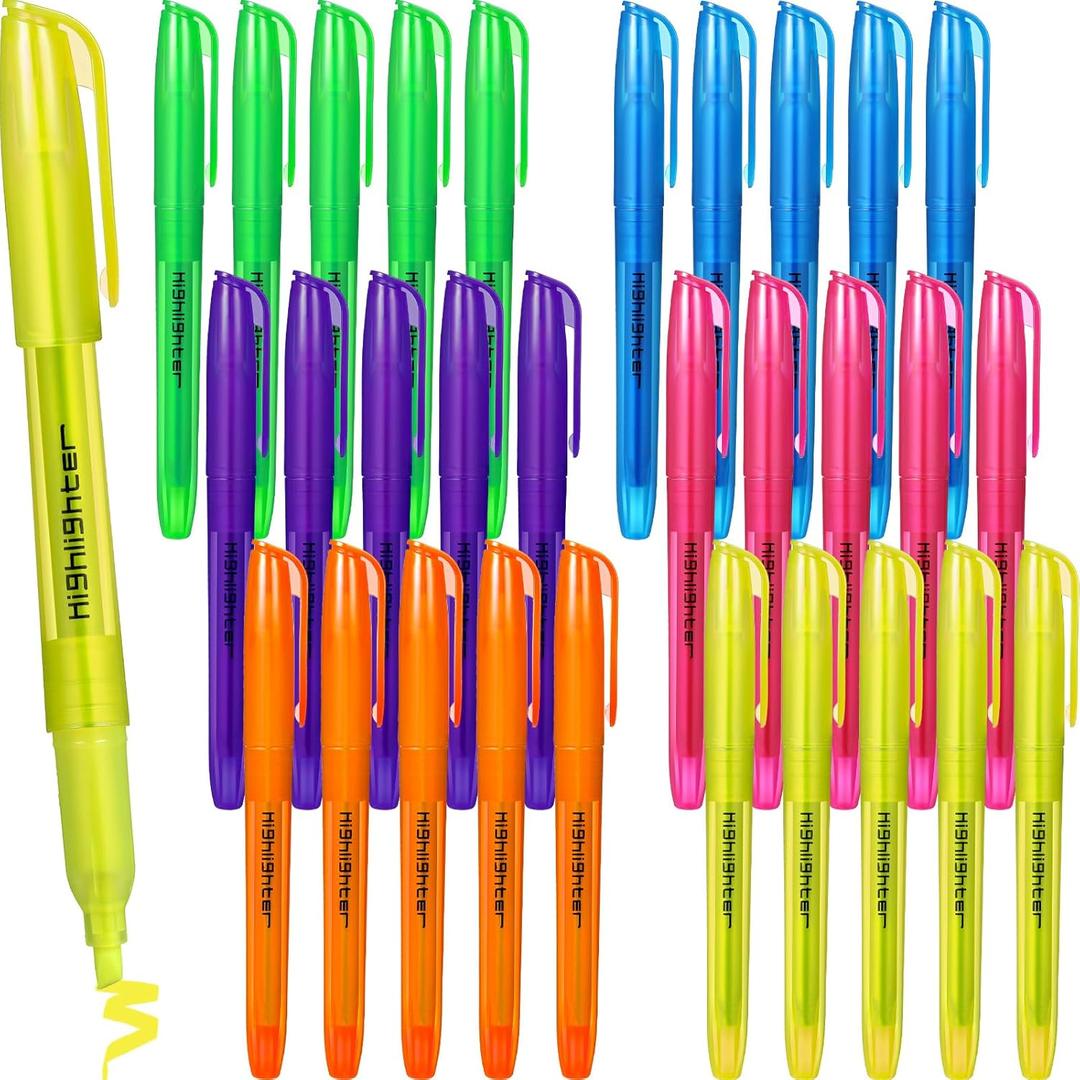 Thenshop 30 Pcs Highlighter Assorted Colors Bulk Fluorescent Highlighter Markers with Chisel Tip No Bleed Colorful Pens for Office Home Must Have Supplies Note Taking & Document Making Supplies
