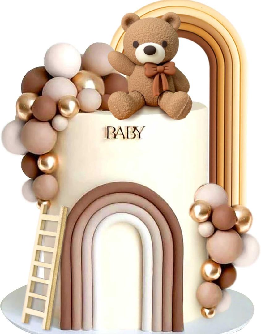 LaVenty Brown Bear Cake Decoration Beige Brown Balls Cake Topper Boho Bears Cake Cake Decoration Baby Shower Birthday Cake Decoration