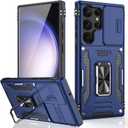 FUNMIKO for Samsung Galaxy S24 Ultra Case with Upgraded Sliding Camera Lens Protector and Strong Magnetic Kickstand,Military-Grade Shockproof Protective Phone Case for Men Women Girls,Blue