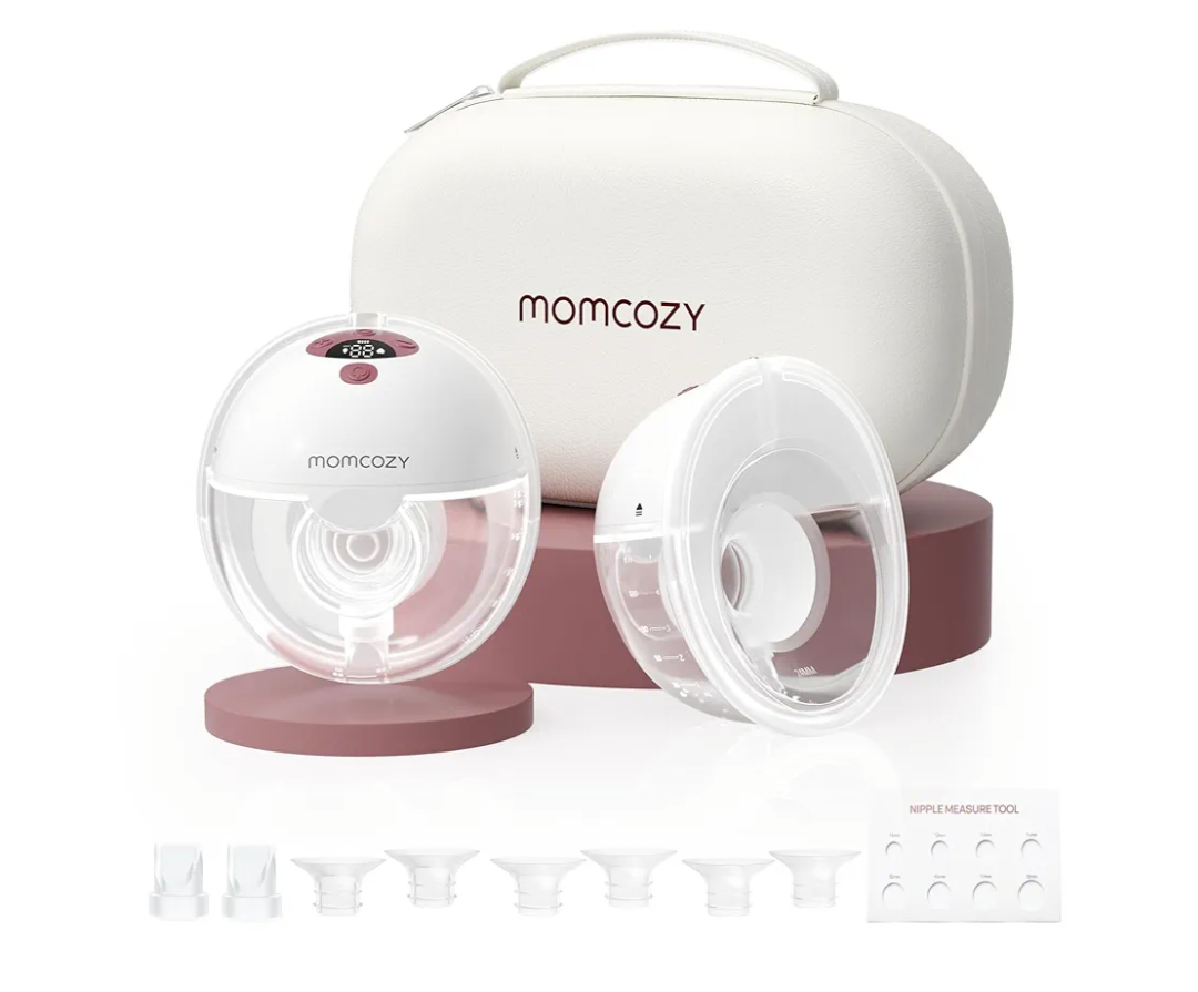 Momcozy Breast Pump Hands Free M5, Wearable Breast Pump of Baby Mouth Double-Sealed Flange with 3 Modes & 9 Levels, Electric Breast Pump Portable - 24mm, 2 Pack Cozy Red