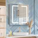 LALAHOO 23.6"x24.5" Bathroom Medicine Cabinet with Mirror, Lights, Defogging, 3-Color Temperature Adjustment & Shelf