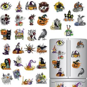 30 Pcs Halloween Diamond Art Magnets Kits DIY Skull Ghost Pumpkin Crow Spider Diamond Painting Fridge Magnetic Stickers Scary Gem Art Magnets for Beginners Holiday Decor Home