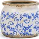 Flower Pot,Vintage Ceramic Pot for Planter with Drainage Holes, 6.29 inch Ice Crack Glazed Indoor Planters Pot for Indoor,Tuscan Home Decor,Gardening Gifts,Blue and White (Tropical)