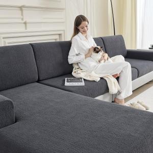 Sectional Couch Covers Stretch Cushion Covers Washable Wear-Resistant Universal Sofa Slipcovers Furniture Protector Separate Seat Chaise Couch Cover (Dark Grey, 2 PC Armrest Covers)