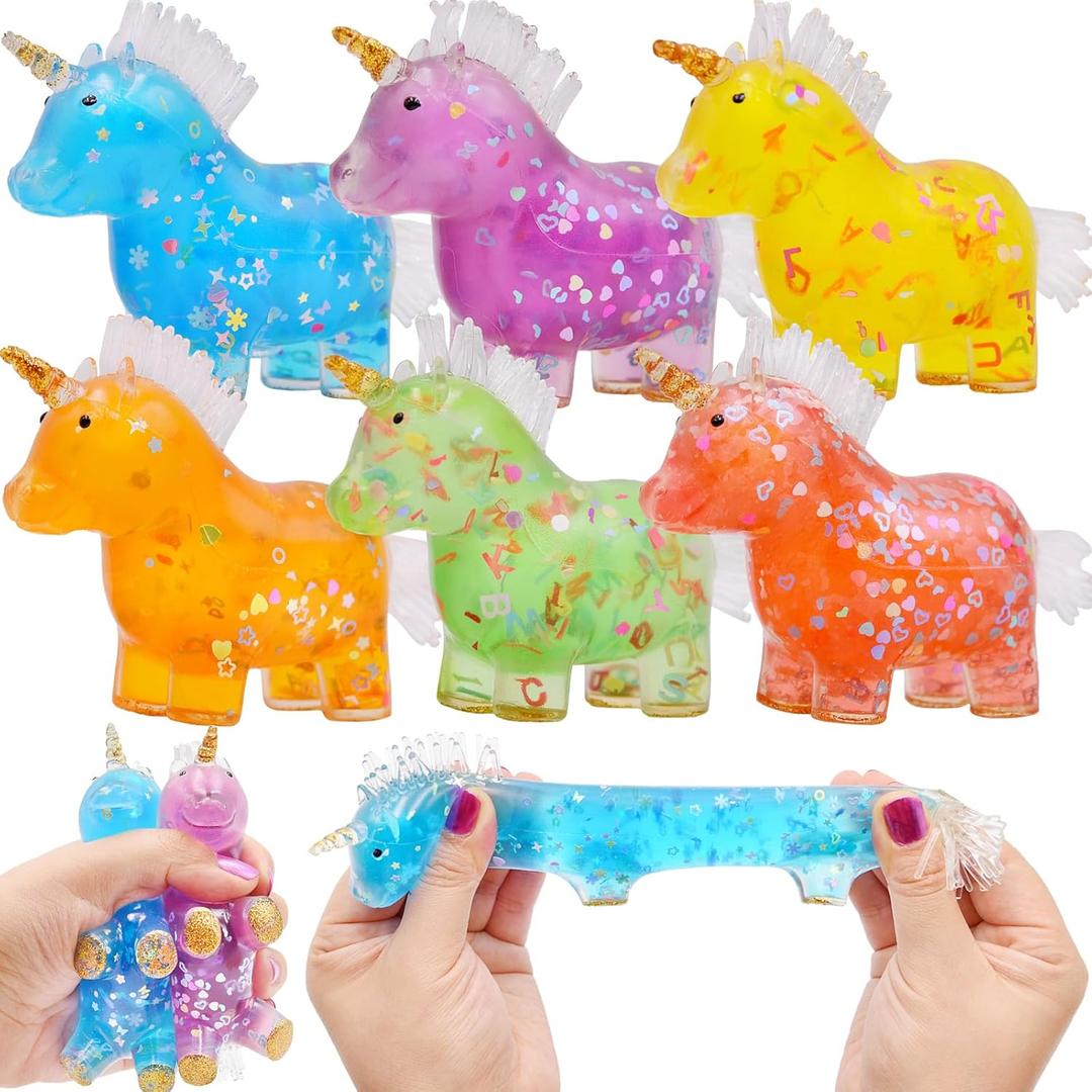 2 x 6 Pack Unicorn Stress Balls Squishy Squeeze Toys for Christmas Stocking Stuffers Kids Boys Girls School Classroom Valentines Day Card Prizes Party Favor Gifts