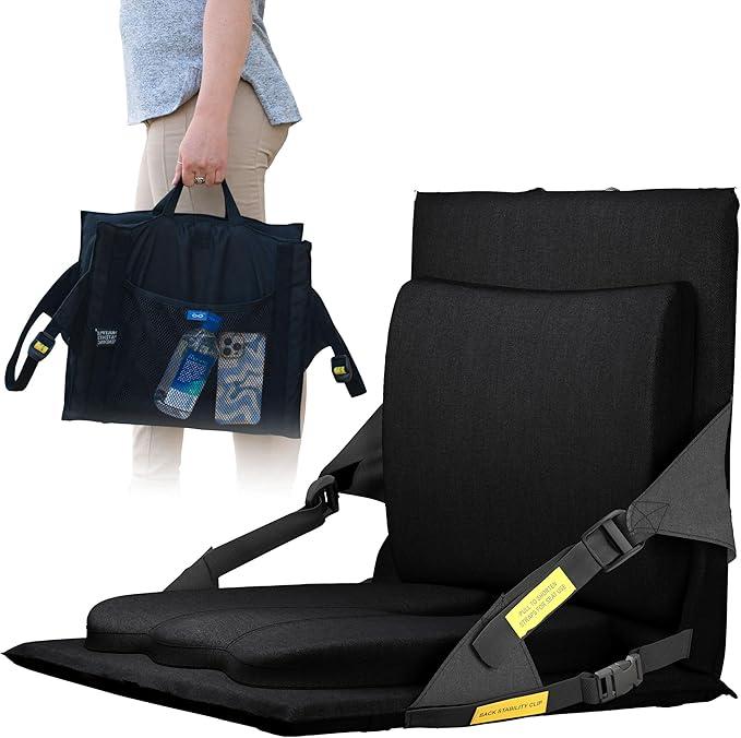 Everlasting Comfort Stadium Seats with Back Support - Adjustable Memory Foam Bleacher Chairs with Back and Cushion, Portable, Easy Folding Stadium Seat Cushion with Storage Pocket (04. Blue)