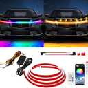 Exterior Car LED Hood Light Strip,RGB Multicolor Dynamic Scan Start Up Hoodbeam Kit l,12V Updated Waterproof Hood Glow Lights for Cars, Trucks,SUV(94 Inch)