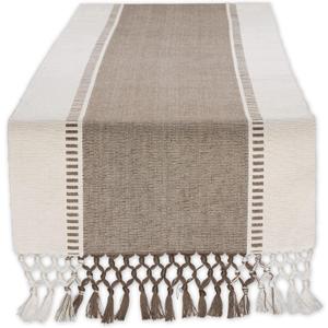 DII Dobby Stripe Woven Table Runner, 13x72, Brown (13x72" (13x77.5, Fringe Included))