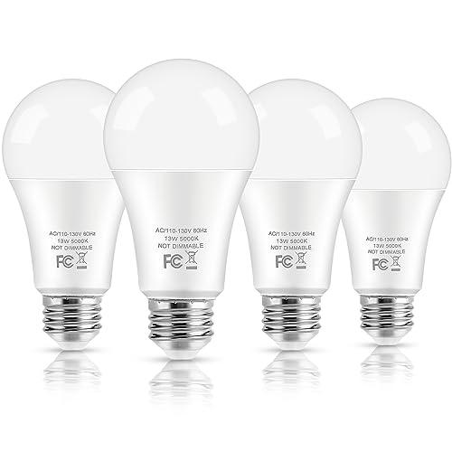 LED Light Bulbs, 100 Watt Equivalent A19, 13W 5000K Daylight White 1500 Lumens Non-Dimmable Bright E26 Edison Medium Screw Bulbs for Home Bedroom Kitchen Living Room Office Lamp, 3 Pack