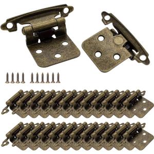 Antique Brass Self Closing Cabinet Hinges for Kitchen Cabinet, 24 Pack(12 Pairs) 1/2" Overlay(Variable) Cabinet Hinge for Cabinet Door, Semi Concealed Face Flush Mount Cabinet Hinges with Screws
