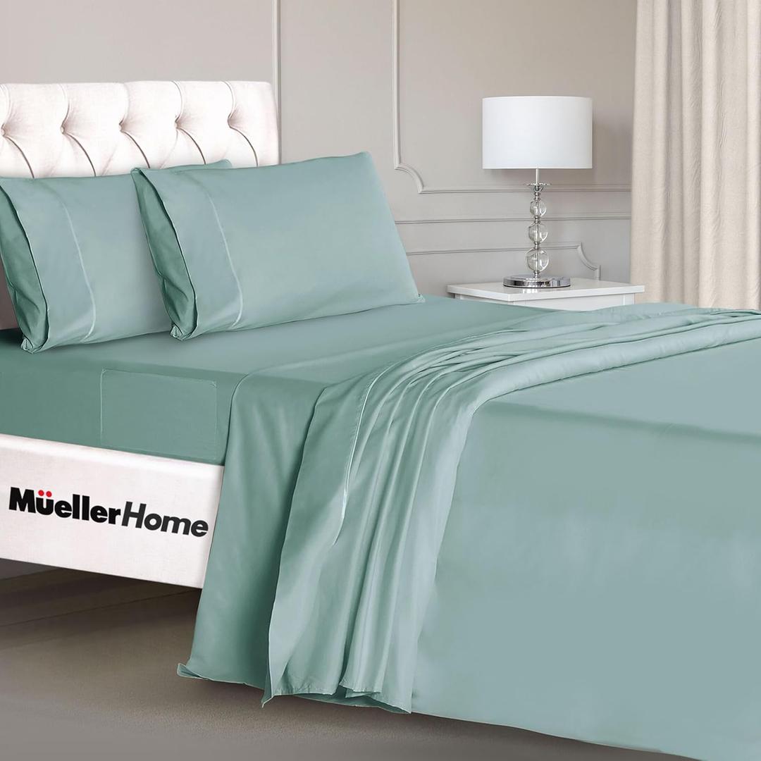 Mueller Luxury 4 Piece Twin Sheets Set - Ultra-Soft 1800 Series, Cooling & Breathable Twin Bed Sheets Sets, Hotel Quality Bedding, Deep Pocket up to 16" - Hypoallergenic, Wrinkle-Resistant, Teal
