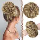 FESHFEN Large Messy Bun Hair Piece - Wavy Synthetic Chignon Scrunchies Elastic Ponytail Hair Extensions Thick Hairpieces for Women, Sand 1.94oz