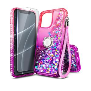 NGB Designed for iPhone 11 Phone Case, Pink/Purple | Glitter Liquid Sparkle Cute Cover for Women Girls Kids | with Tempered Glass Screen Protector & Ring Holder & Wrist Strap