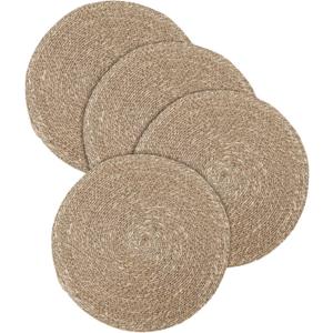 Hausattire Round Woven Placemats Set of 4 - Natural, Seagrass Rustic Heat Resistant Table Mats for Wedding, Restaurants, Party | Rattan Boho Easy Clean Circle Placemat for Kitchen, Dining - 14 Inches