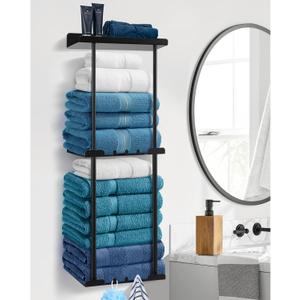 Hommtina Wall-Mounted Towel Rack & Holder - Rust-Resistant Bathroom Organizer with No Drill Installation, Space-Saving Design for Kitchen, Laundry Room (Black)