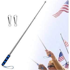 Telescopic Handheld Flagpoles with Clips 6'7" Portable Stainless Flag Pole Extendable Flag Stick Guiding Flag Pole with Anti-Slip Grip Blue
